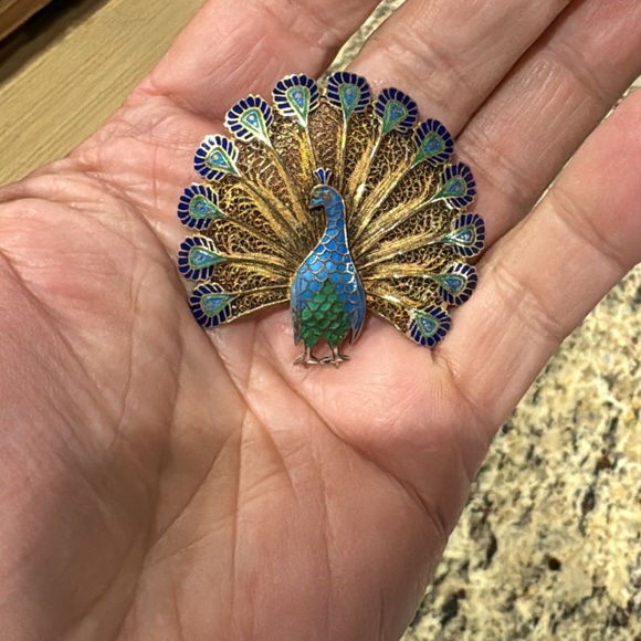 Jewelry - No Brand Vintage Topazio 925 Portugal Blue And Green Enamel Peacock